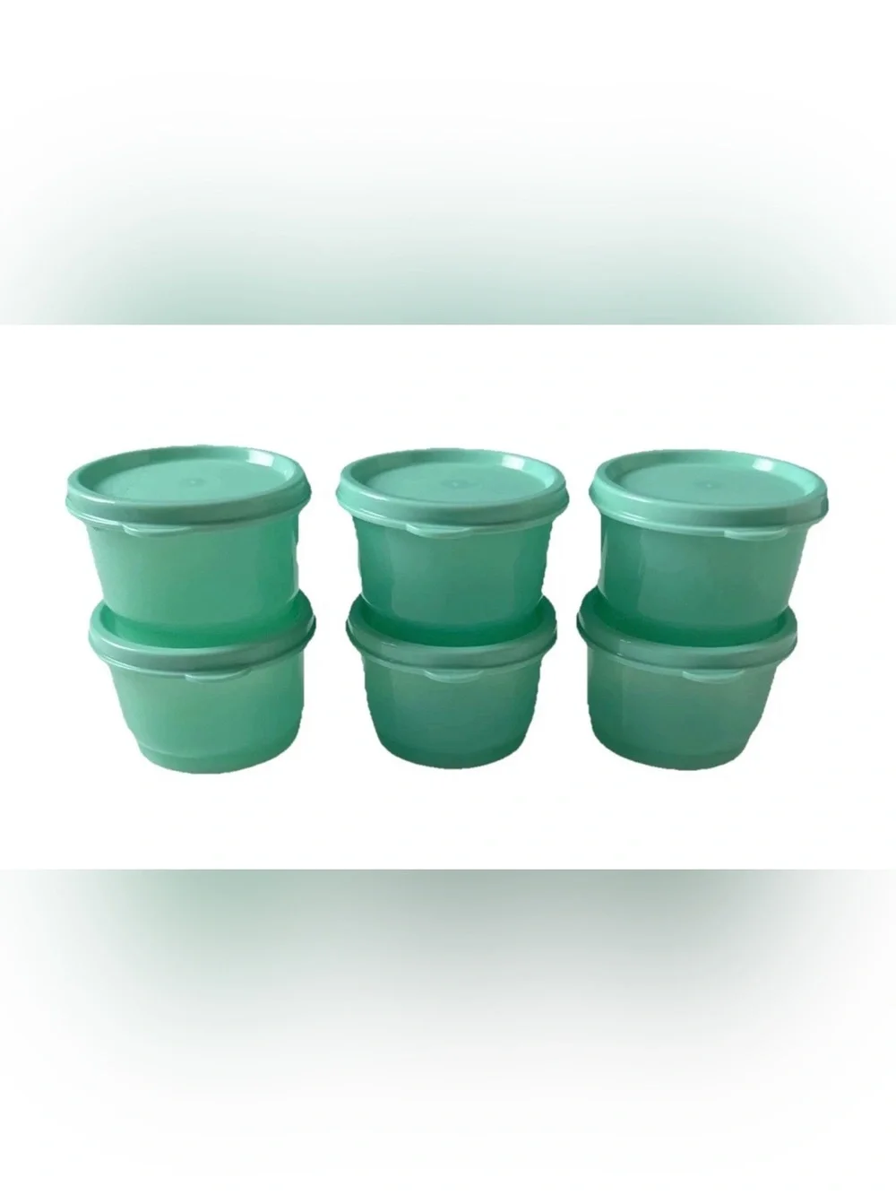 6 NEW TUPPERWARE 4OZ SNACK CUPS SHEER MINT GREEN LIDS CANDY NUTS DRESSING FRUIT